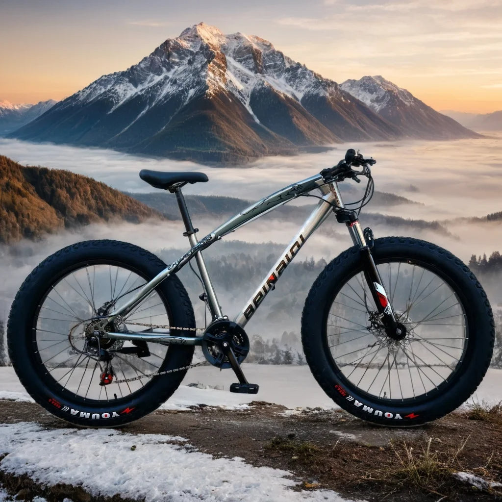 26-Inch Fat Tire Snow Bicycle – 4.0 Heavy Tire High Carbon Steel Mountain Bike with Double Disc Brakes for Off-Road Adventures – Suitable for Adults & Students