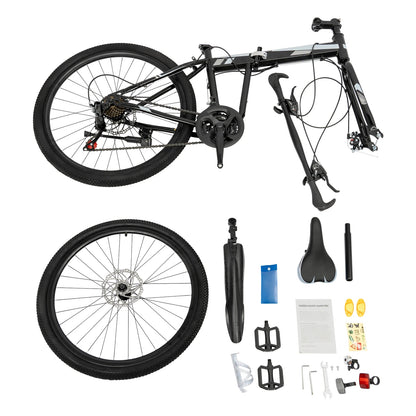 Folding Mountain Bike, High-Carbon Steel Frame, Dual Disc Brakes