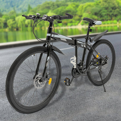 Folding Mountain Bike, High-Carbon Steel Frame, Dual Disc Brakes